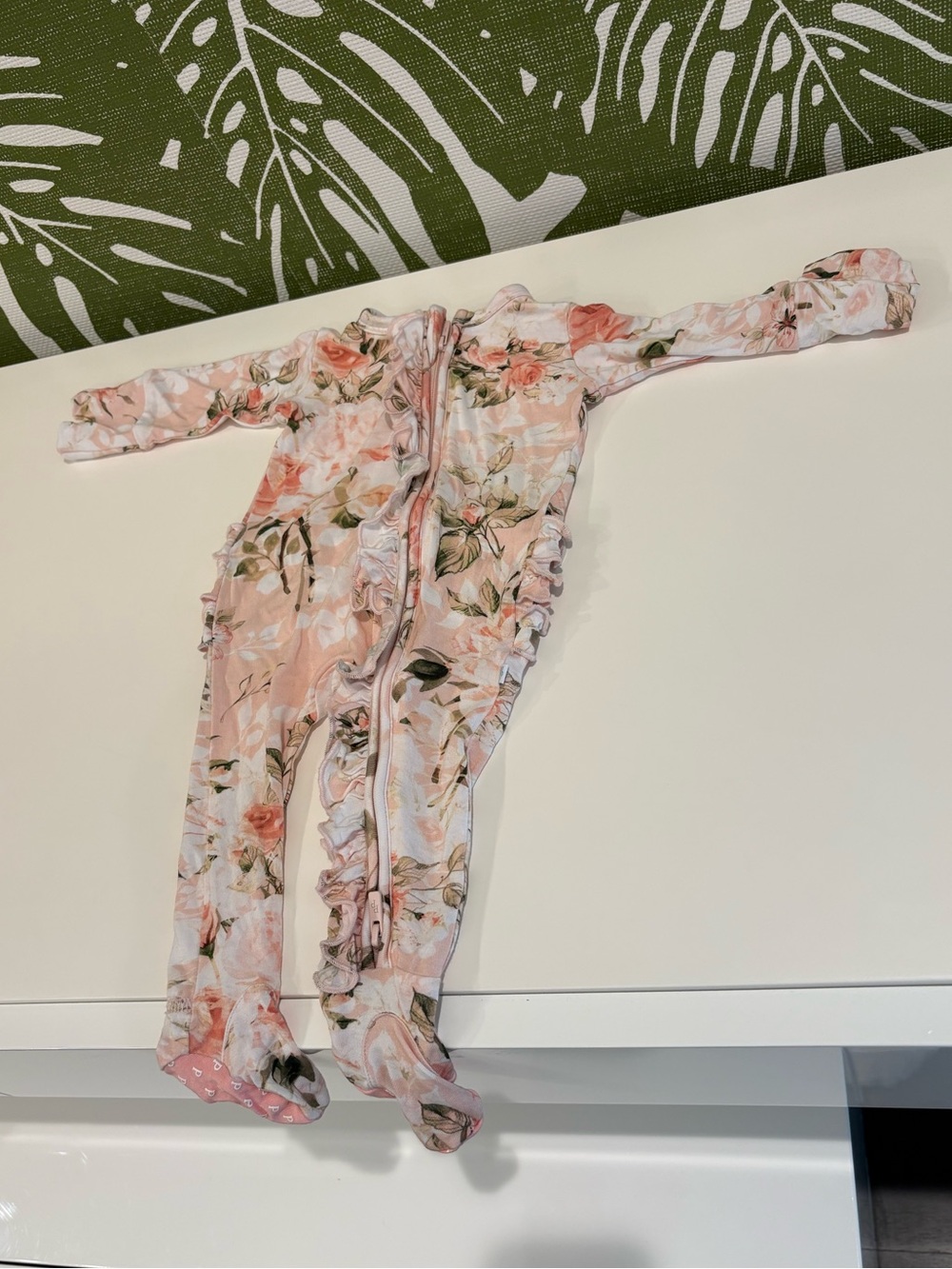 Posh Peanut Pink Rose Floral Ruffle Zip Footie